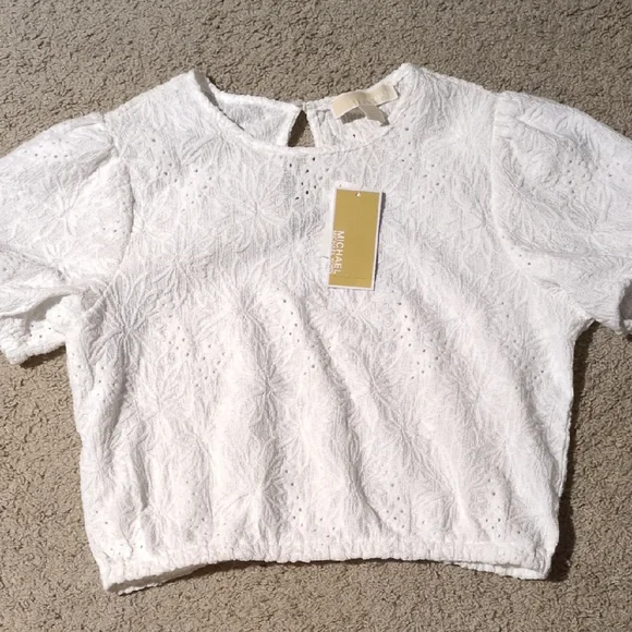 Michael Kors White Floral Textured Blouse - Picture 1 of 3